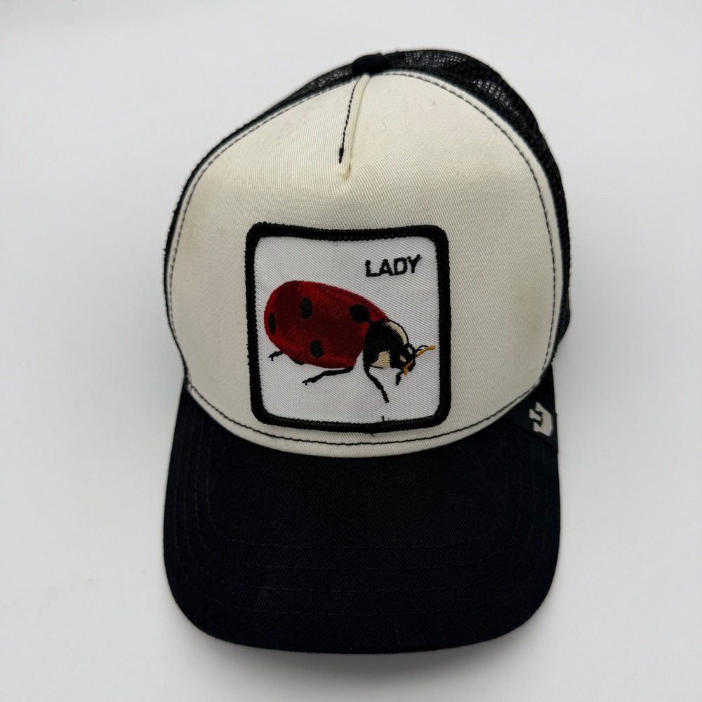 Goorin Bros Animal Farm Lady Ladybug Trucker Hat Black White Snapback Cap